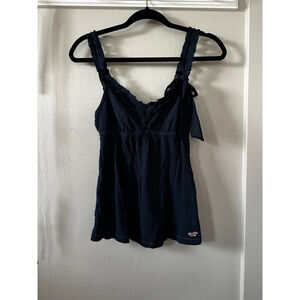 Women's Hollister Navy y2k babydoll Tank Top with Ruffle Straps S